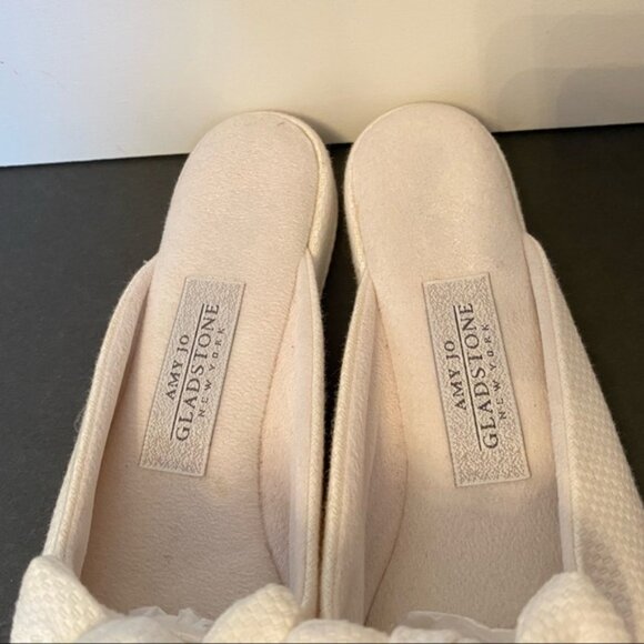 AMY JO GLADSTONE NEW SHOES SLIPPERS MULES WHITE TEXTURED FABRIC BOW - Picture 8 of 11